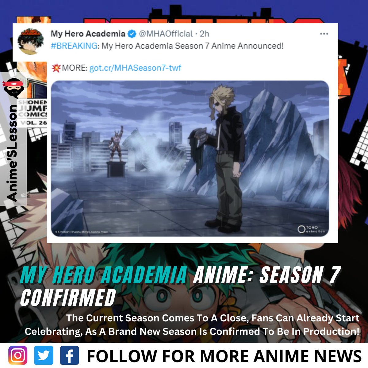 AnimeLesson's tweet photo. The current season comes to a close, fans can already start celebrating, as a brand new season is confirmed to be in production!

For more info - https://t.co/fawpcJ16dx
Insta - https://t.co/JefxoVw67y

 #aot #attackontitan #anime #shingekinokyojin #mha #deku #myheroacademia https://t.co/Q83TZzVtA0
