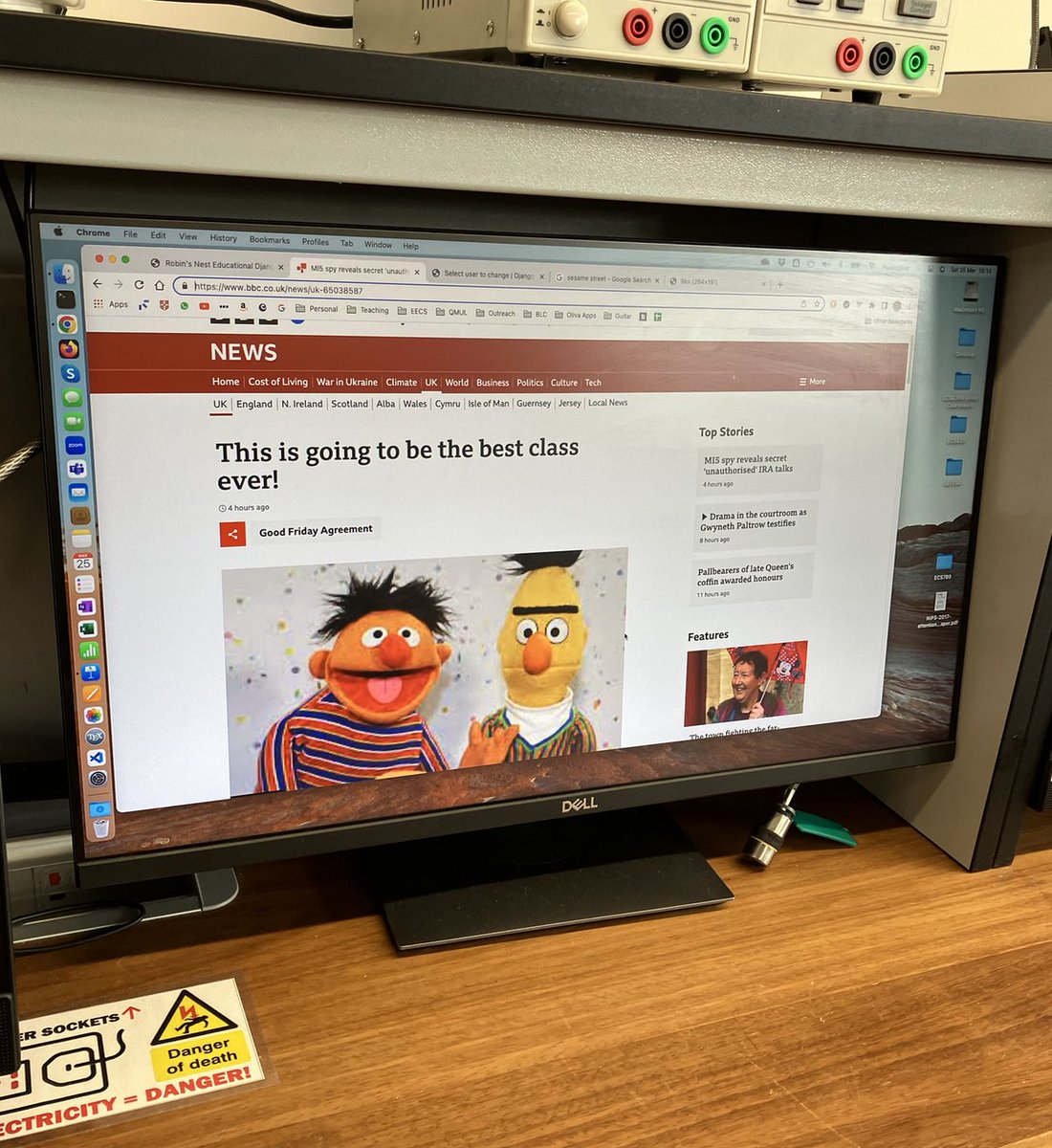 JoBrodie's tweet photo. This week's #RiMasterclasses in Computer Science for young people is brought to you by "hacking" the BBC News website (fortunately only on the client side [the user's computer)... they're also tinkering with JavaScript, making pop ups saying they've hacked each other ;) https://t.co/7VY5yKqIWS