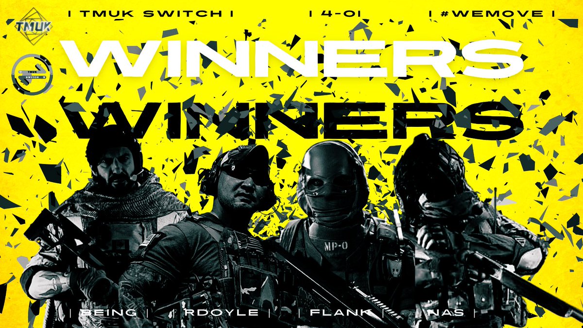 Congratulations! 

@laikn_ @RdoyleCod <a href="/wee_flank/">Wee flank</a> <a href="/NasMiah10/">Nas</a> 

TMUK Switch CHAMPS 👑

Fantastic unbeaten run scalping some good players along the way

Will they be back next week? 

Check out the bracket 
challonge.com/6p56qg06

Stay tuned for more updates.

#WeMove #MW2 #champs