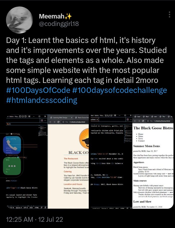 chefmeemah's tweet image. A THREAD!
Looking at how far I&apos;ve come in just 8 months in tech, I feel so fulfilled. I remember writing my first line of code(HTML) July 12th last year without no friend, mentor or accountability partner. It was just me and my pdf book I was using to learn. So many times I cried