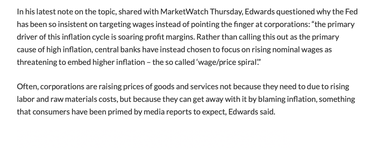 Can't believe more people don't see this issue as one of the main driver's of inflation.
Corporate insistence on hitting ever increasing profit targets is driving up prices, not wage increases or public splurging.
They raise prices cos they can, not cos it's necessary.