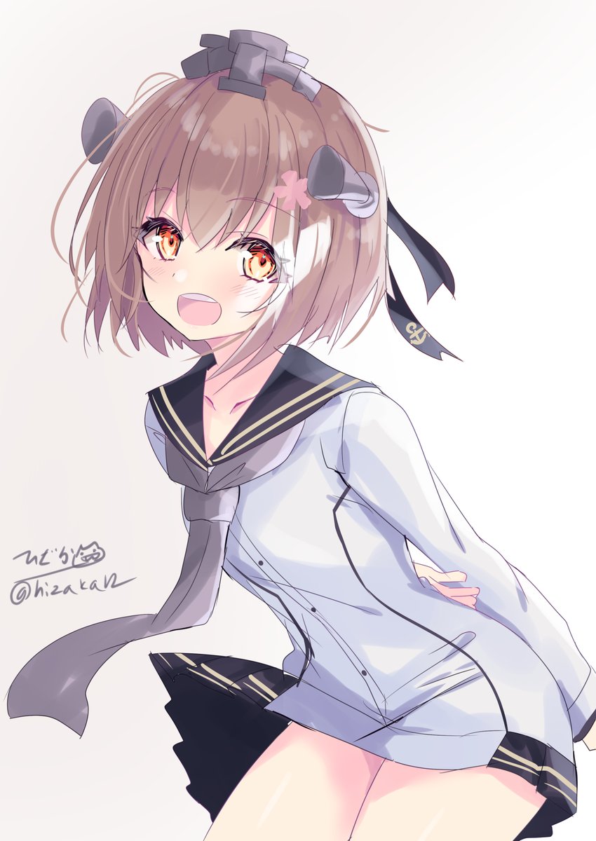 yukikaze (kancolle) 1girl dress solo grey neckerchief sailor dress brown hair short hair  illustration images