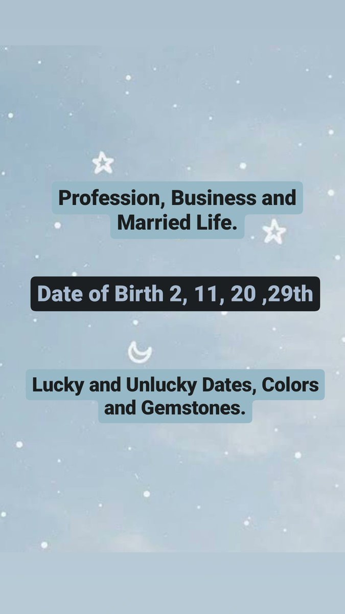 MiissTiwari's tweet photo. If Your DOB is 2, 11, 20, 29th of any month.  Lucky Colour, Dates, gemstones and marriage compatibility for you.
1/2 https://t.co/ulouTwcWAy