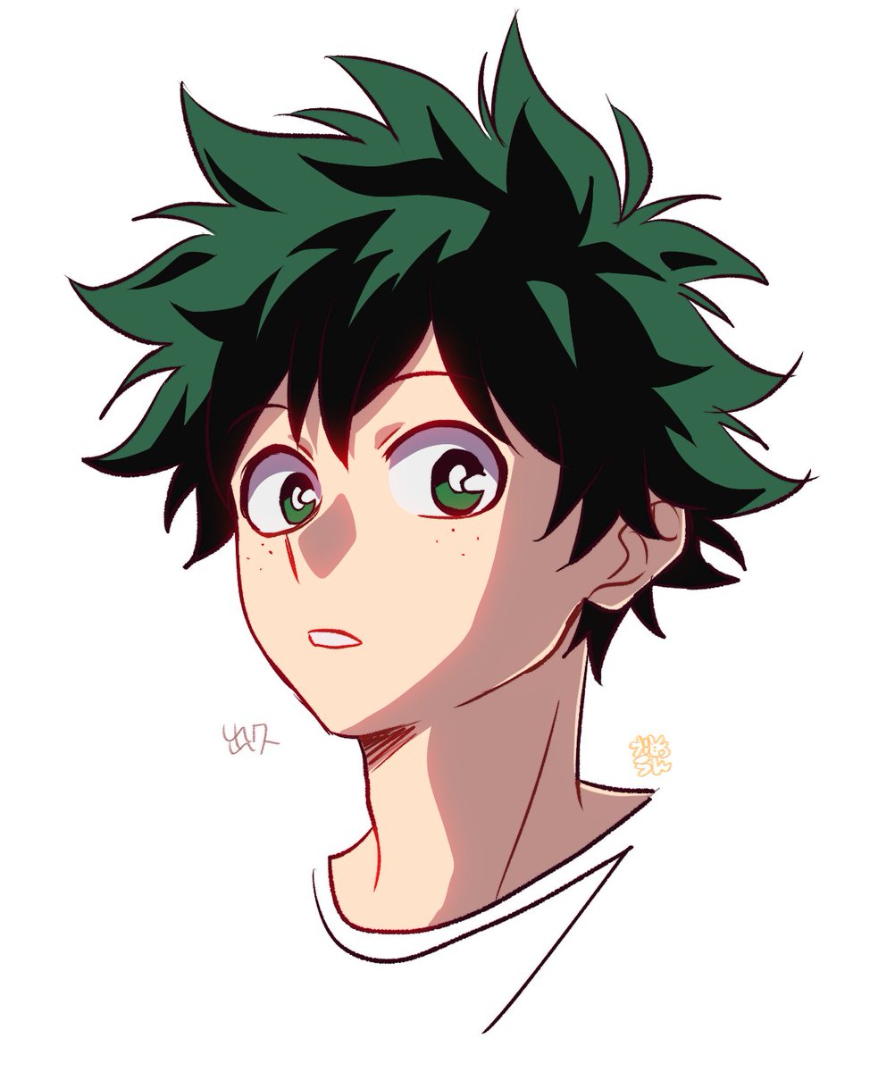 midoriya izuku 1boy male focus green hair solo green eyes white background simple background  illustration images