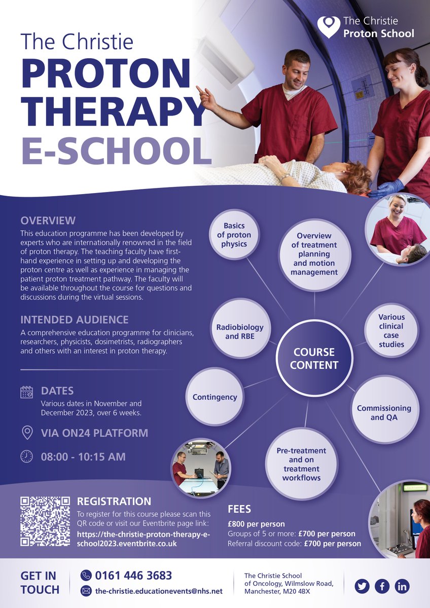 CICEManchester's tweet photo. We hope you can join us this Nov for the #ProtonTherapy E-School 🙌

Over six weeks, we will cover everything from the basics of proton physics right through to clinical case studies. 

Book here: https://t.co/SdGSlJIlim

@RCRadiologists @Proton_Research @ProtonsInspire https://t.co/4n6NWYXTm3