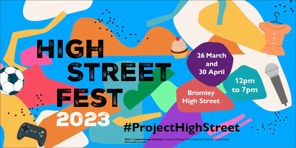 High Street Fest 2023 starts tomorrow! 

Come along to #BromleyHighStreet from 12pm-7pm and enjoy a range of stalls and activities for young people like sports and music, or just relax in our chill out space. 

bromley.gov.uk/highstreetsfor… #ProjectHighStreet <a href="/YourBromley/">Your Bromley</a> @BromleyFC