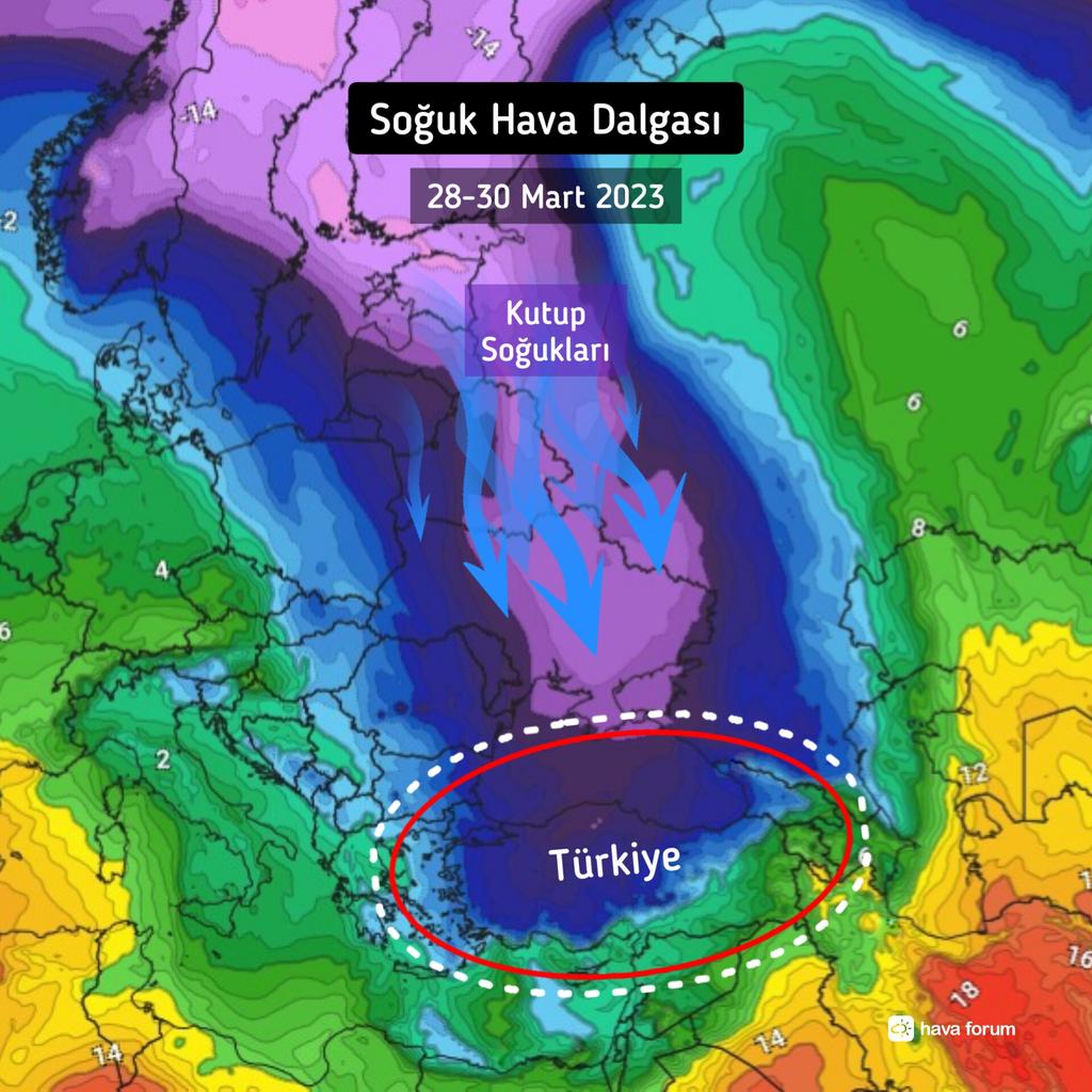 Dikkat Dikkat ! Şu anki ılık ve güneşli havaya aldanmayın, kışlıkları kaldırmayın ! Tahminlerimize göre 28 Mart Salı öğlenden itibaren yurdumuza Balkanlar üzerinden sert bir soğuk hava dalgası giriş yapacak. Birçok şehirde kar yağışı ve şiddetli zirai don bekleniyor. İç ve doğu…