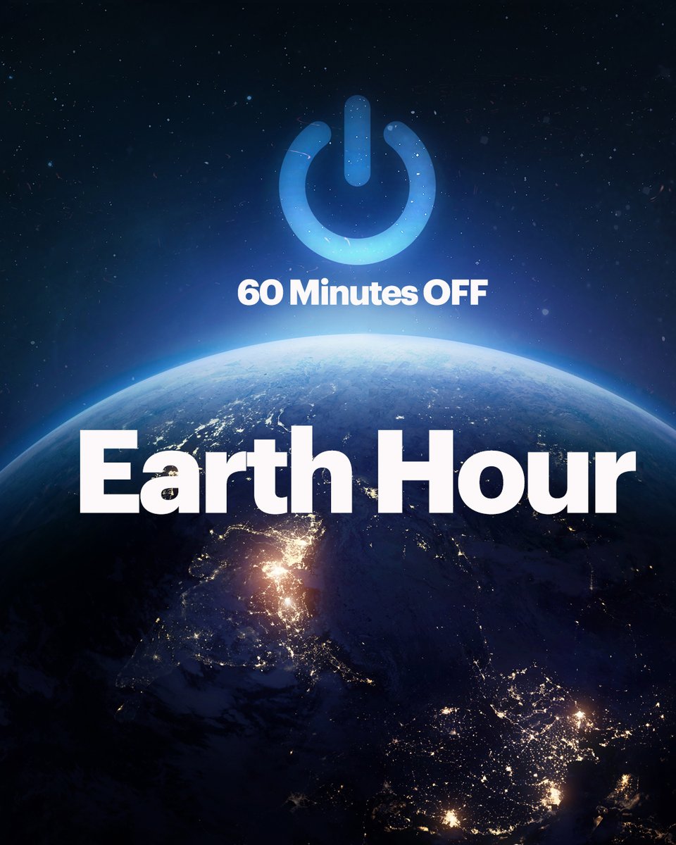 TONIGHT give an HOUR to Earth 🌍  from 8:30 PM - 9:30 PM switch off your lights💡and spend 60 minutes ⏰ doing something positive for our planet.   Enjoy a candlelit dinner, play a board game or go for a walk with the family.  
#EarthHour #Earth #switchoff #voicefortheplanet