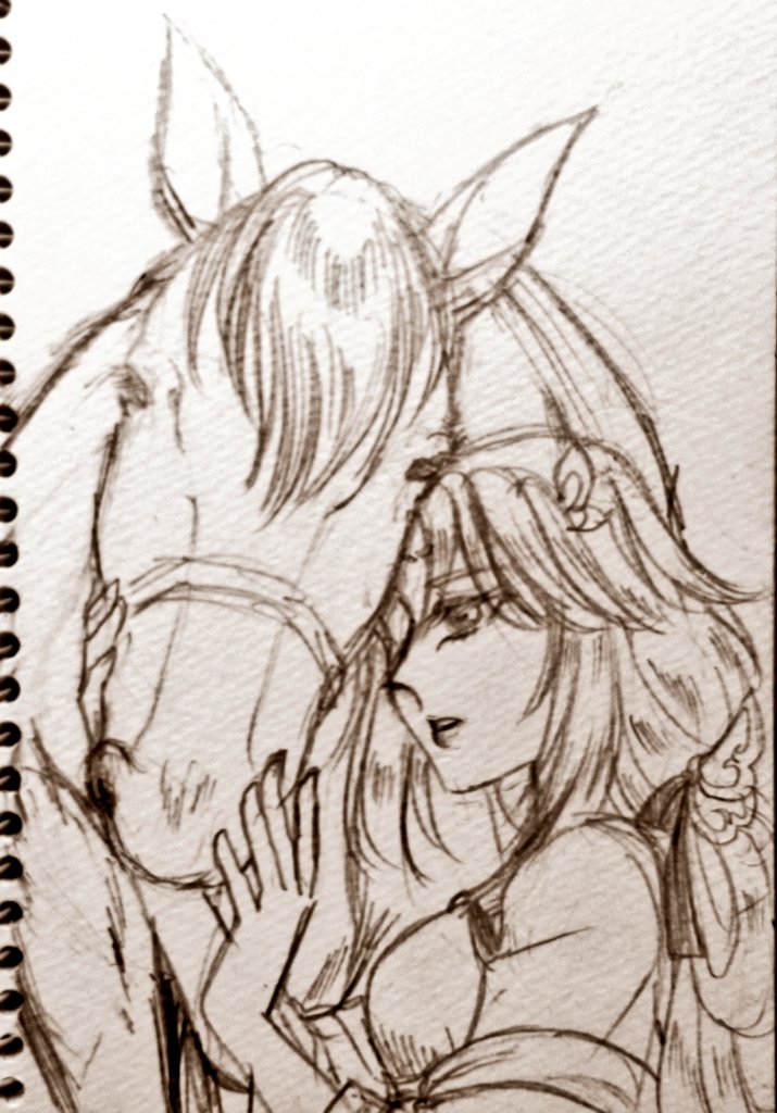 馬と人の顔の大きさ比較だけで描いた落描き 
