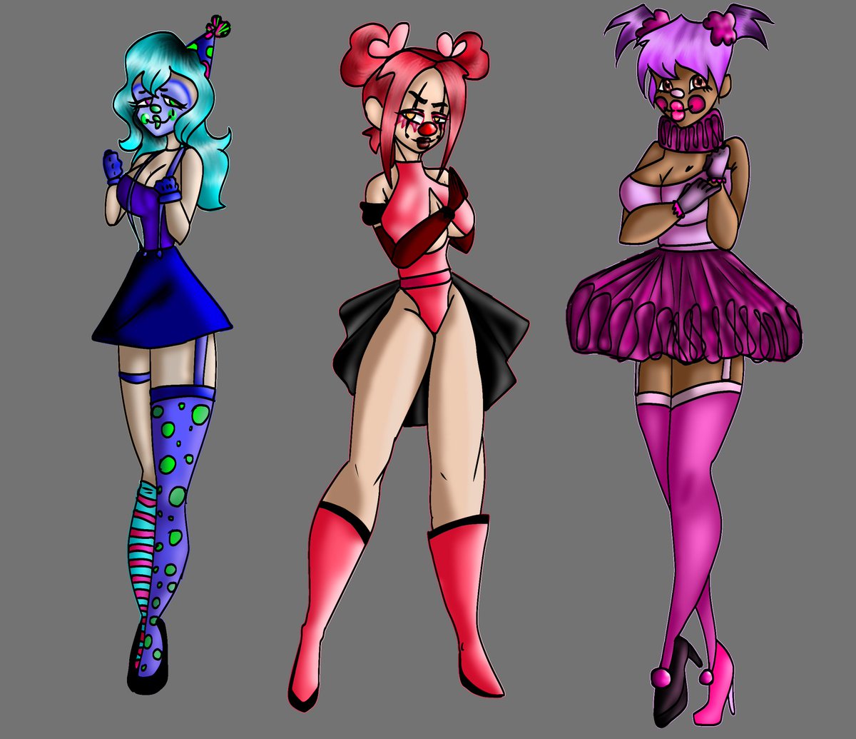 MossBall9's tweet photo. Clown bimbos because why the hell not! #clownoc #digitalart #ocart #bimboclown #clownart #clownbimbo https://t.co/sClUYbyHuL