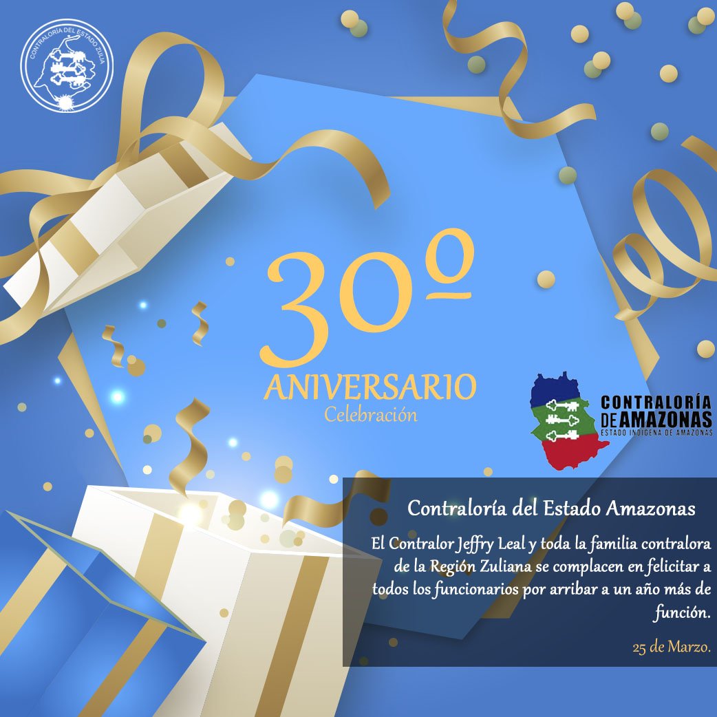 CEZulia01's tweet photo. El Contralor del Estado Zulia, Abg. Jeffry Leal y toda la familia contralora se complace en felicitar a la Contraloría Estado Amazona y todos sus funcionarios por arribar a sus 30 años de fundación.

¡Muchas felicidades!

#CGR #SNCF #CEZULIA #Aniversario https://t.co/cC0lsQVIKZ