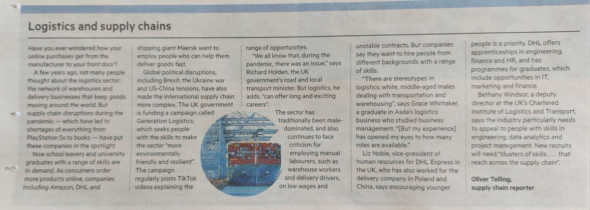 Great to see <a href="/Gen_Logistics/">Generation Logistics</a> mentioned in today's <a href="/ftweekend/">FT Weekend</a> - thanks to their highly engaged Supply Chain reporter <a href="/olivertelling/">Oliver Telling</a>