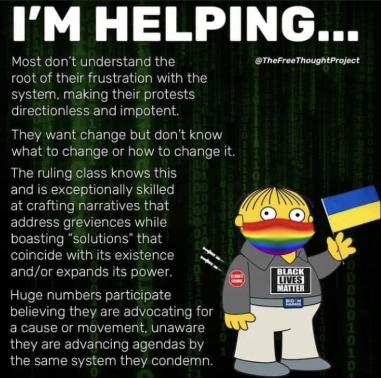 For the average person, I’m pretty sure they are unbeknownst to their participation and how much they help add and create the problem, most believe in their hearts and minds they are helping.

IMO. I can only speculate.
