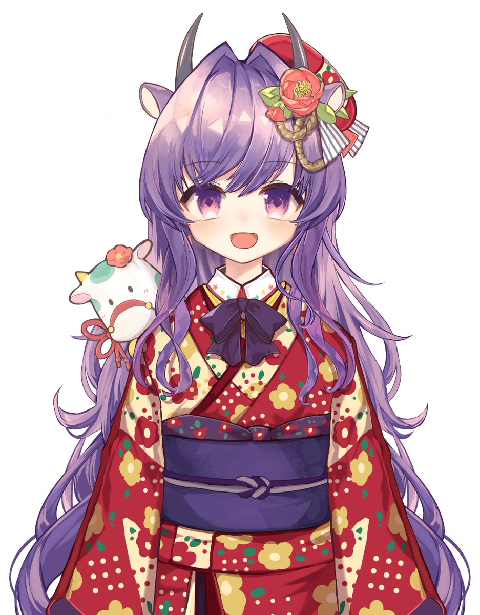 1girl kimono japanese clothes purple hair solo purple eyes potted plant  illustration images