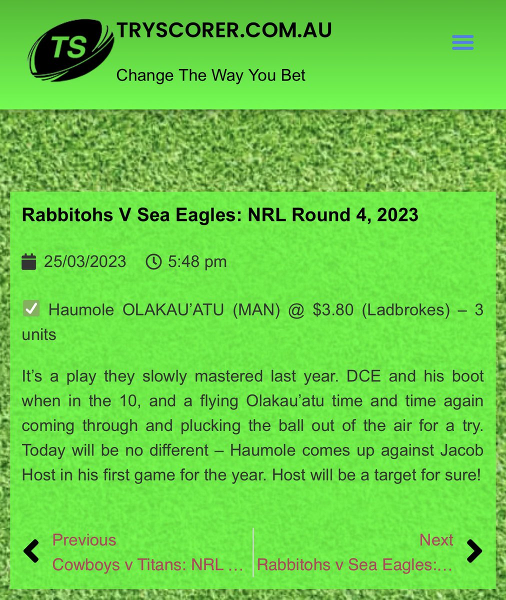 TryScorerAU's tweet photo. Have you signed up yet? Come and start winning with us at https://t.co/5S4ViXokRM #NRL #NRLSouthsManly https://t.co/cPr8SFAl9O
