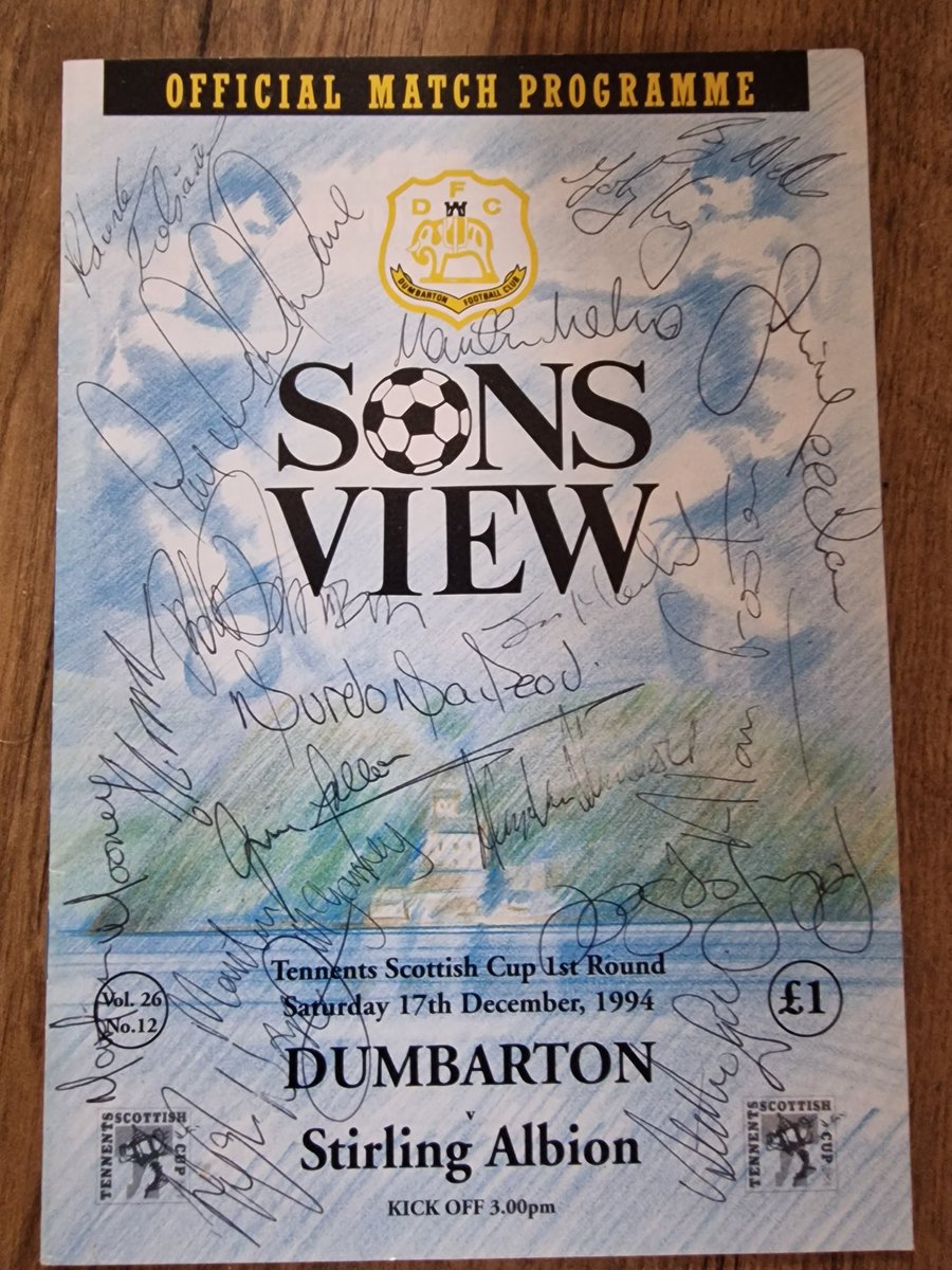 MJDumbarton's tweet image. Getting ready to head through to Stirling for the game, a day after I got this signed @Dumbartonfc programme from our promotion winning season. A 3-3 draw, double from Hugh Ward and 1 from Colin McKinnon. Hoping for more than a draw today - MON THE SONS 💛🖤💛🖤💛