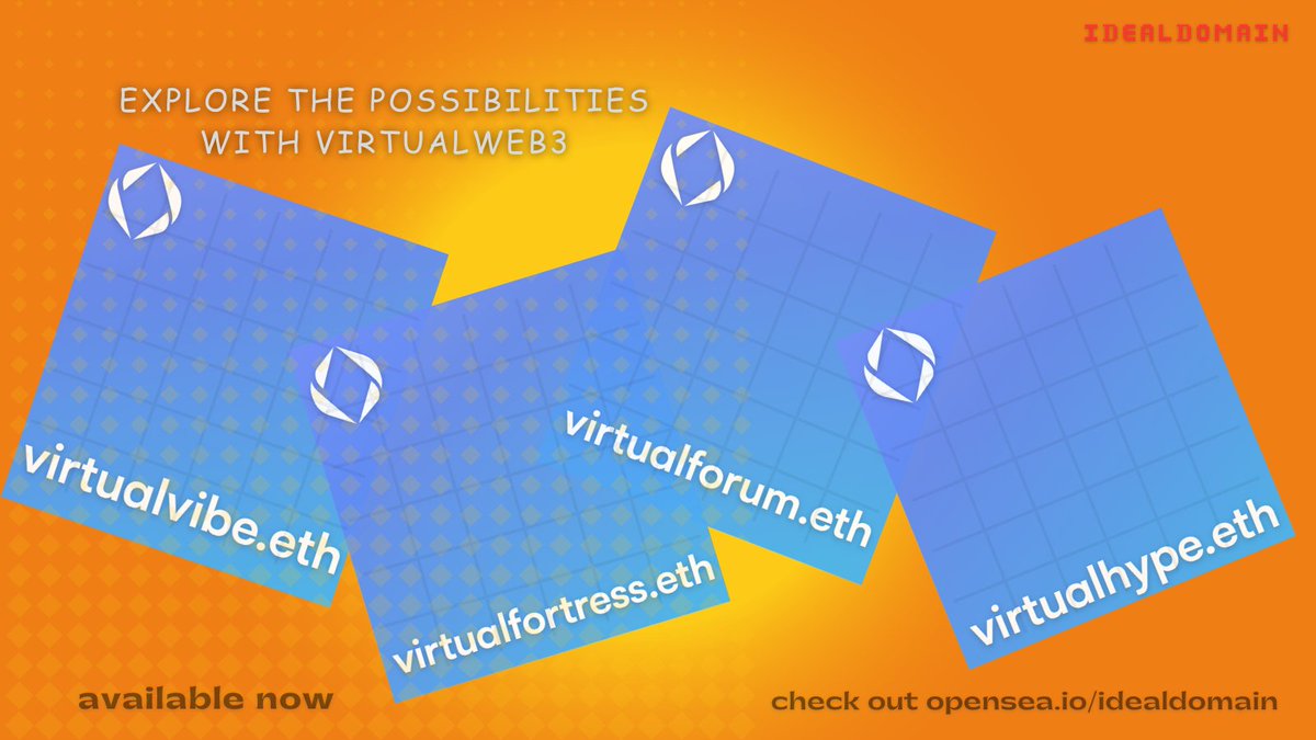idealdomain1's tweet photo. Explore the possibilities with VirtualWeb3 with #ENS domains 🔍💻🌐💡💫. Available now on #Opensea #virtualvibe #virtualfortress #virtualforum #virtualhype

virtualvibe.eth
virtualfortress.eth
virtualforum.eth
virtualhype.eth

#Idealdomain https://t.co/xJikx0LCHS https://t.co/ykwanAJS01