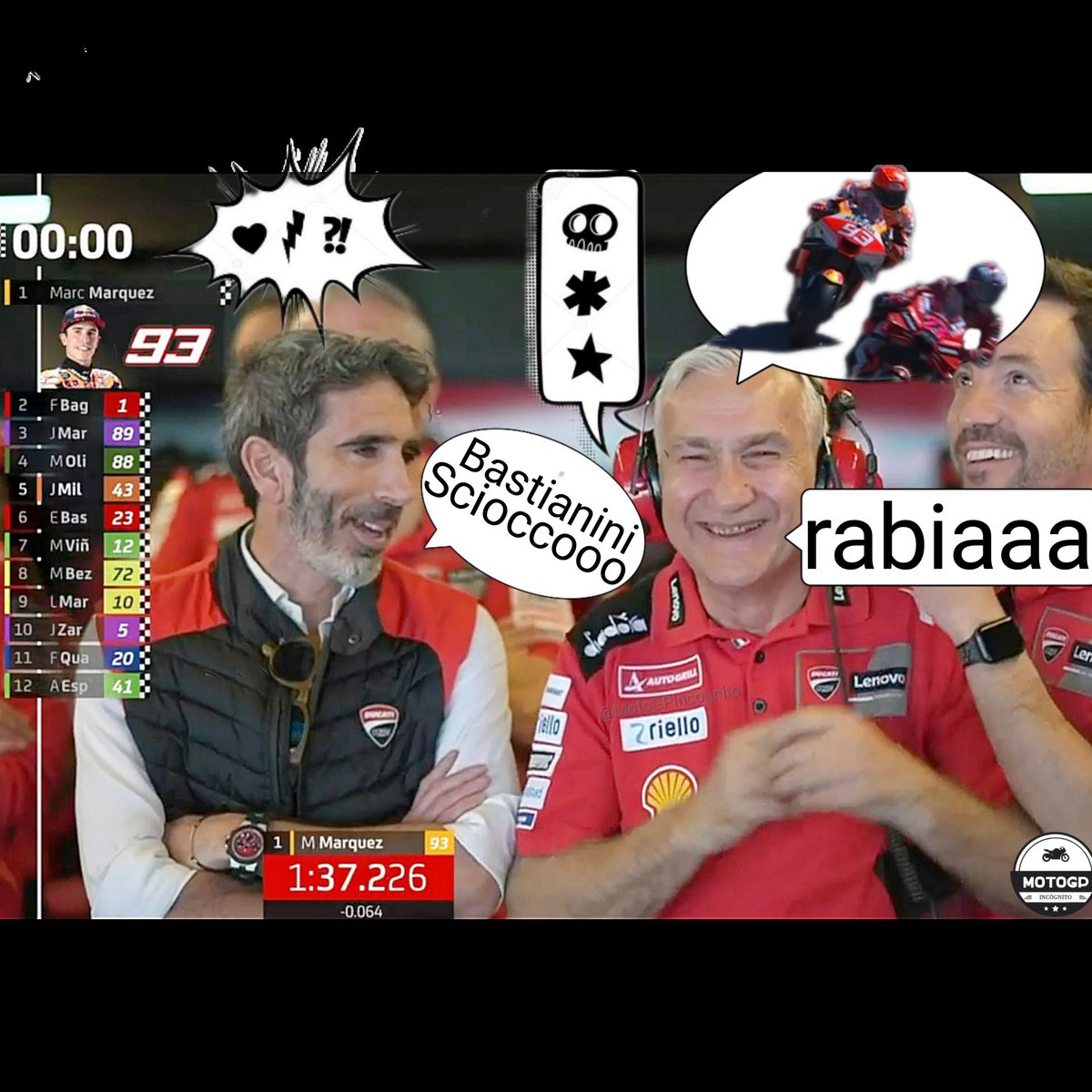 elsantoAMA's tweet photo. Resumen Q2 #PortugueseGP #Meme
@Bestia23 @FabioQ20 @ducaticorse @JoanMirOfficial @alexmarquez73
#Portimao #Algarve #Dorna #DAZN
#SportNews #MotoGP2023 #Sprint
#sprintinginto2023 Ayuden a Marc 🤣
#Parody #Humor #MotorMeme #PT https://t.co/CAK2XdH16l