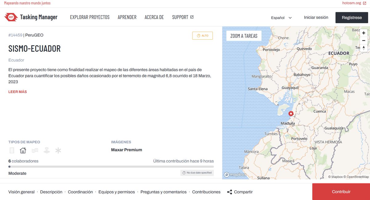 Tras el #sismo en #Ecuador la comunidad ha abierto la tarea respectiva para el mapeo humanitario. Están invitados! 
tasks.hotosm.org/projects/14459…
🦙🗺️🔍