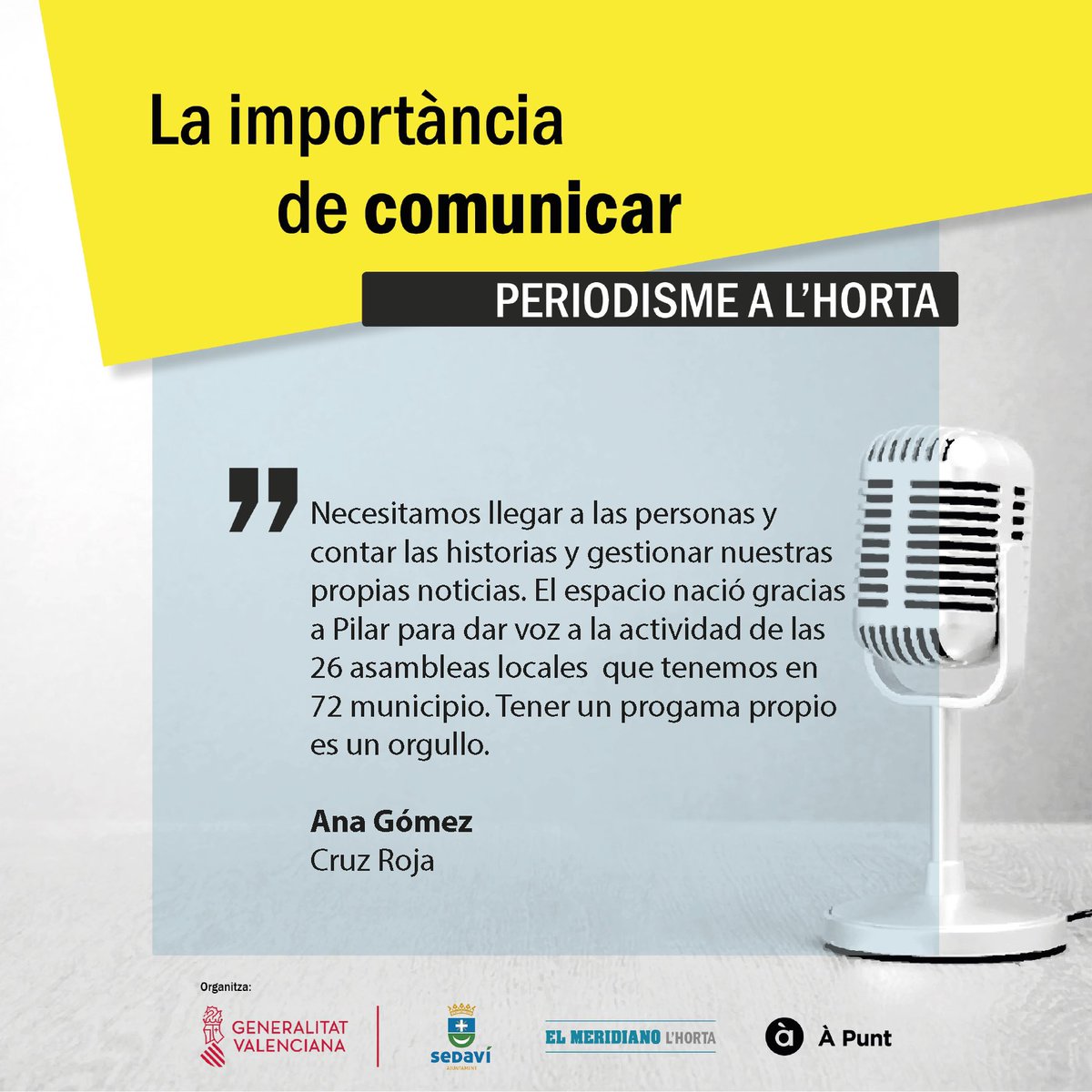 Ana Gómez de Cruz Roja Española asegura sentirse orgullosa de tener un programa propio #periodismehorta #laimportanciadecomunicar <a href="/generalitat/">Generalitat</a> <a href="/apunt_media/">À Punt</a> <a href="/sedavicomunica/">Sedaví</a> <a href="/MeridianoHorta/">El Meridiano</a> <a href="/CruzRojaEsp/">Cruz Roja Española</a>