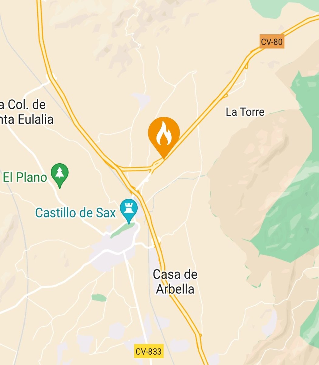 VOSTcvalenciana's tweet photo. 🔥 Declarado #incendio #forestal en #Sax (A) junto a la #CV80.
HT de seguimiento #IFSax.
Medios movilizados. https://t.co/z2jVIlB9eU