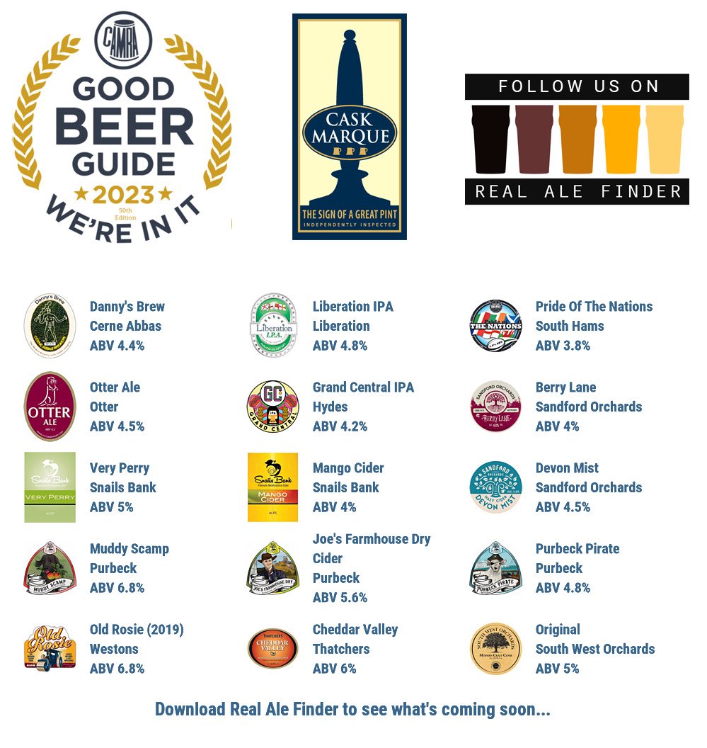 The Belvedere (@thebelvedere2) on Twitter photo On the bar today!
Beer Board: bit.ly/2ANIsjr
#goodbeerguide <a href="/CAMRA_Official/">CAMRA</a> <a href="/caskmarque/">Cask Marque</a> <a href="/CerneBrewery/">Cerne Abbas Brewery</a> <a href="/LibBrewery/">Liberation Brewery</a> <a href="/SouthHamsBrew/">South Hams Brewery</a> <a href="/otterbrewery/">Otter Brewery</a> <a href="/HydesBrewery/">Hydes Brewery</a> <a href="/sandfordorchard/">Sandford Orchards</a> <a href="/Snailsbankcider/">Snailsbank Cider</a> <a href="/PurbeckBrewery/">Purbeck Brewery</a> @WestonsCiderMil <a href="/thatchers_cider/">Thatchers</a> <a href="/sworchards/">South West Orchards</a>
#RealAleFinder On the bar today!
Beer Board: bit.ly/2ANIsjr
#goodbeerguide <a href="/CAMRA_Official/">CAMRA</a> <a href="/caskmarque/">Cask Marque</a> <a href="/CerneBrewery/">Cerne Abbas Brewery</a> <a href="/LibBrewery/">Liberation Brewery</a> <a href="/SouthHamsBrew/">South Hams Brewery</a> <a href="/otterbrewery/">Otter Brewery</a> <a href="/HydesBrewery/">Hydes Brewery</a> <a href="/sandfordorchard/">Sandford Orchards</a> <a href="/Snailsbankcider/">Snailsbank Cider</a> <a href="/PurbeckBrewery/">Purbeck Brewery</a> @WestonsCiderMil <a href="/thatchers_cider/">Thatchers</a> <a href="/sworchards/">South West Orchards</a>
#RealAleFinder