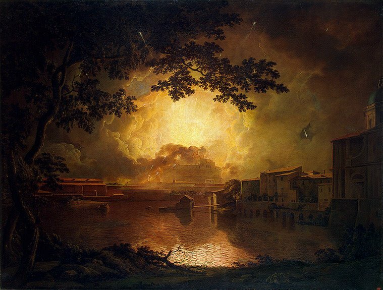 Firework Display at the Castel Sant' Angelo in Rome, 1779 #romanticism #wright wikiart.org/en/joseph-wrig…