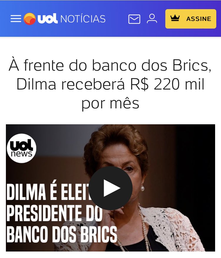 As maiores provas de antipetismo e discurso de ódio da imprensa são produzidas por ela mesma

Dilma foi presidenta da 7ª maior economia do mundo mas para a mídia ela comandar o Banco dos Bris é uma mamata. Na indicação do anterior, nem um pio sobre salário

No fio tem mais prints