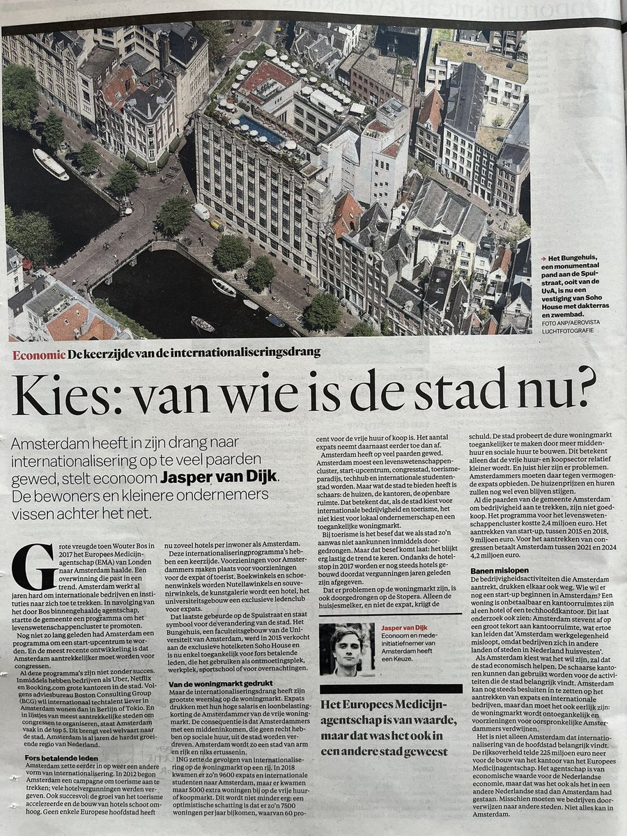 jasperhvandijk's tweet photo. Amsterdam wil alles zijn: Life sciences hub, start-upcentrum, congresstad, toerismeparadijs, techhub, internationale studentenstad. Maar niet alles kan hier. Stukje in Parool https://t.co/WBBujfZI9V
