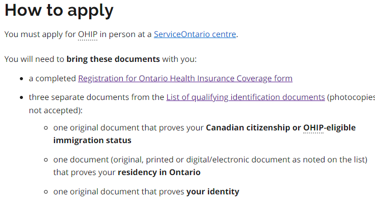Requirements to get an OHIP card:
-Present in person to Service Ontario 
-Complete application that requires a home address
-Have 3 forms of ID
bit.ly/42EDBNe

What if you're physically disabled?
What if you don't have a home?
What if you have mental health challenges?