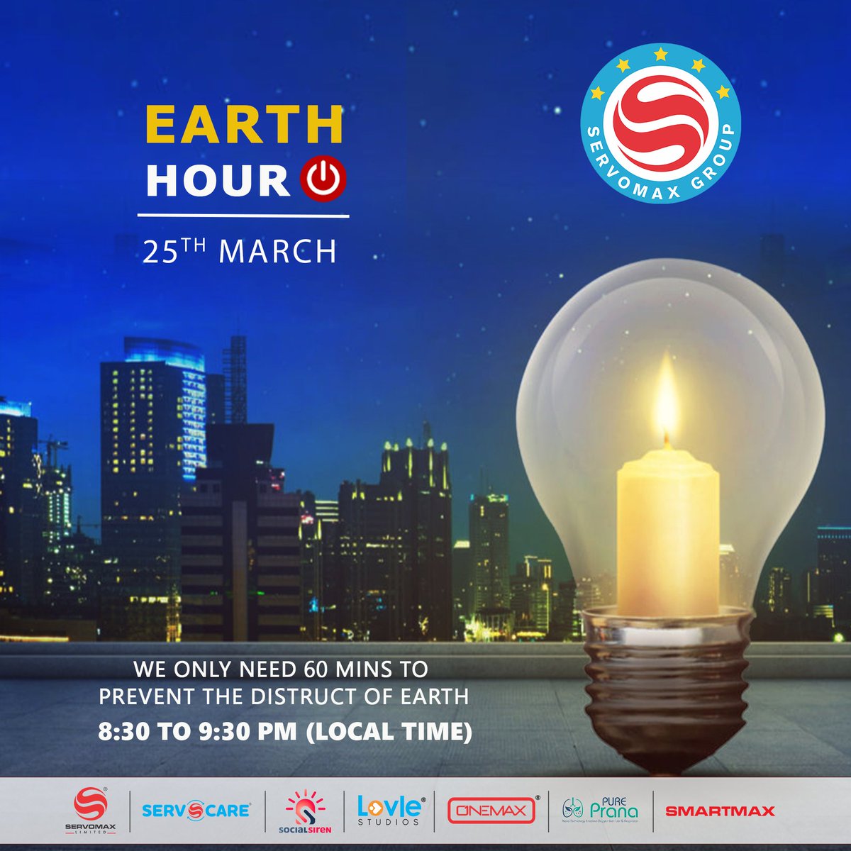 ServomaxLimited's tweet photo. Switch off. Give an Hour to Earth by spending 60 minutes doing something - anything - positive for our planet.
#EarthHour #BiggestHourForEarth #ClimateAction #ForPeopleForPlanet #Sustainability #SaveFuture #Earth #MyHourForEarth
#SERVOMAX #SERVOMAXLimited https://t.co/hZaddCqzH9