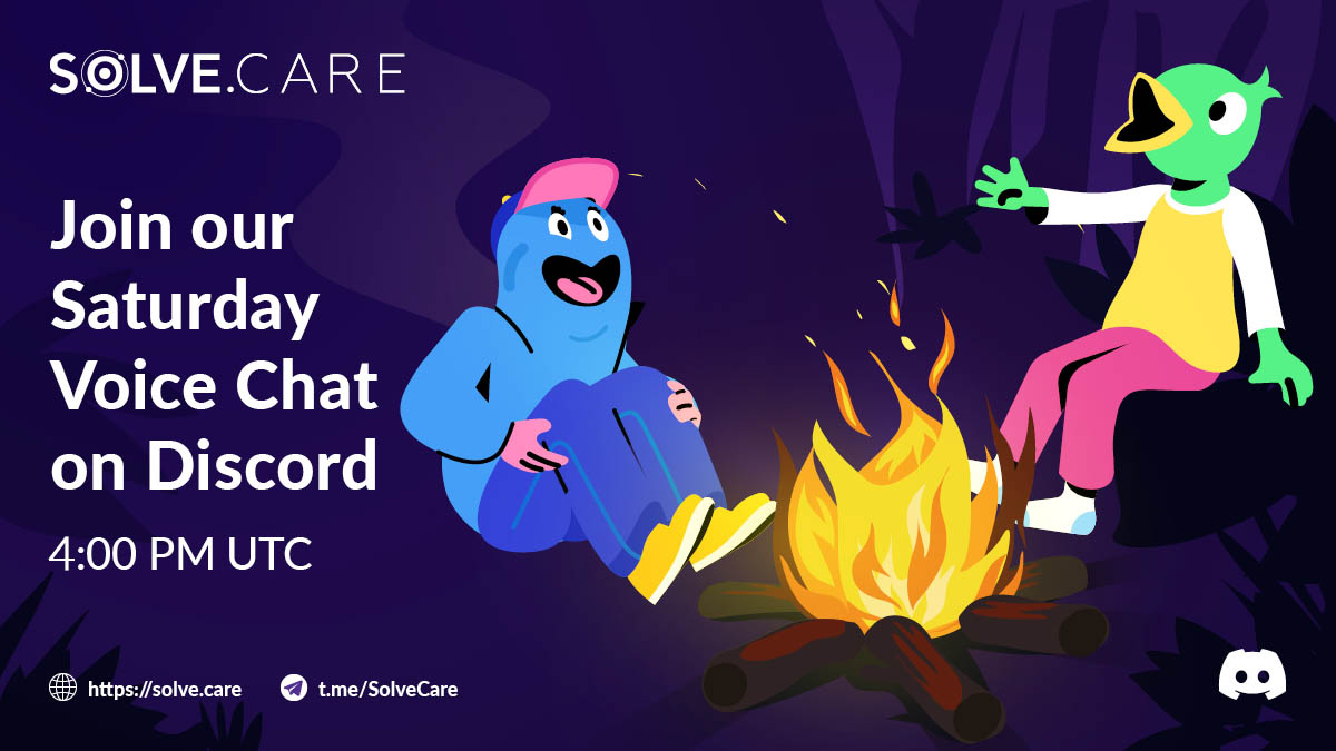 Join us for our Satuday Voice Chat on Discord today at 4PM UTC! Get the inside scoop on latest Solve.Care platform, products, roadmap &amp; more. Connect with the community &amp; engage! 

Our Discord Server: discord.gg/Bh52GthxX4