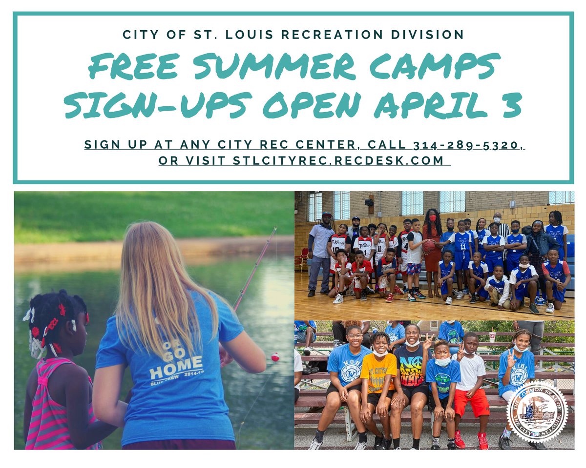 It's almost that time of year, St. Louis 👀

On April 3, Parks &amp; Recreation will open the City's free summer camp registration. Save the date! Looking to get involved? Sign up for activities, aquatics, and more today! Visit➡️ow.ly/bGw150NqBVU