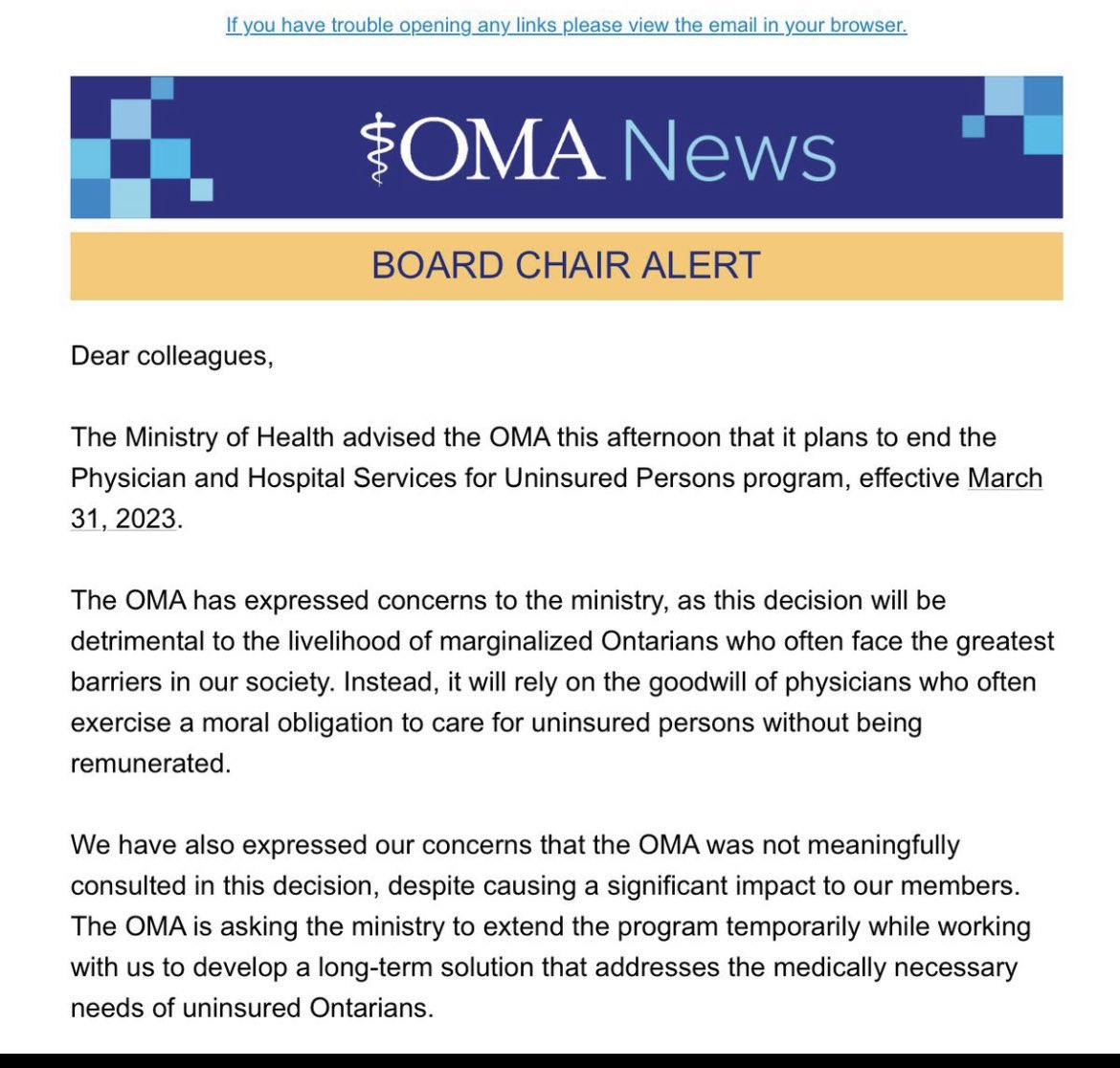 This is a horrid affront to the values inherent in Canada’s universal #HealthSystem and will cause further harm to already marginalized people.