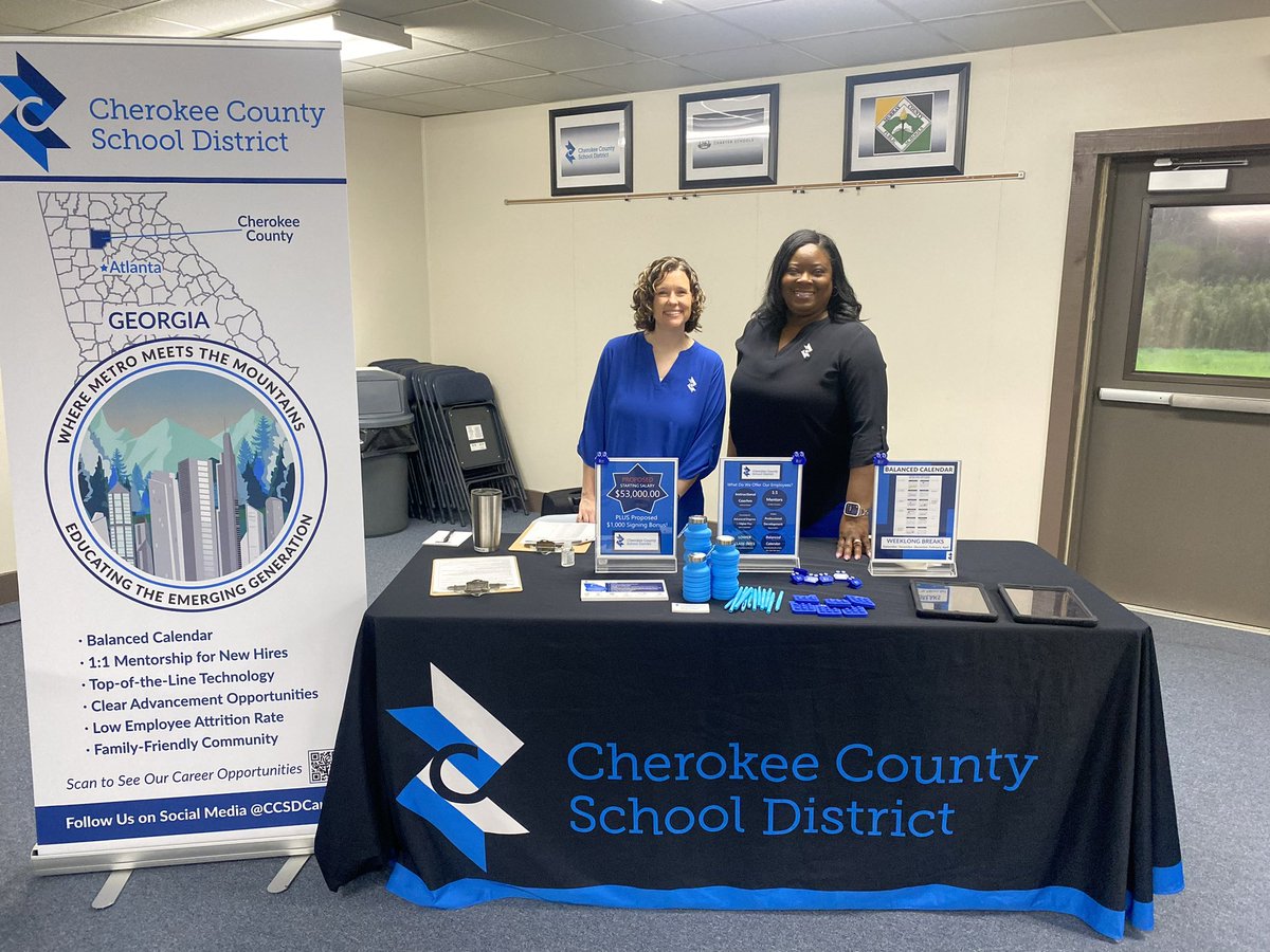 Set up and ready to see candidates at North GA Resa this morning! <a href="/CCSDCareers/">Cherokee County School District Careers</a> <a href="/CherokeeSchools/">Cherokee Co. Schools</a> <a href="/mrsmcnellieCHS/">Shelley McNellie</a>