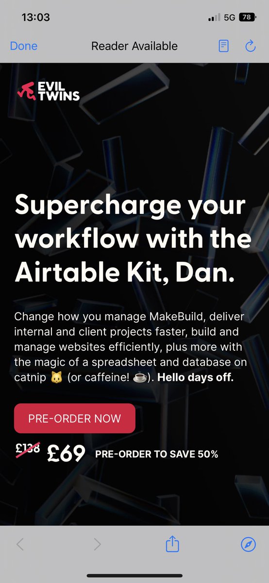 djfost's tweet photo. Okay @EvilTwinsStudio this is slick - personalised email linking out to a custom landing page with my name and agency name sprinkled throughout 😳 https://t.co/SnjorEg42j