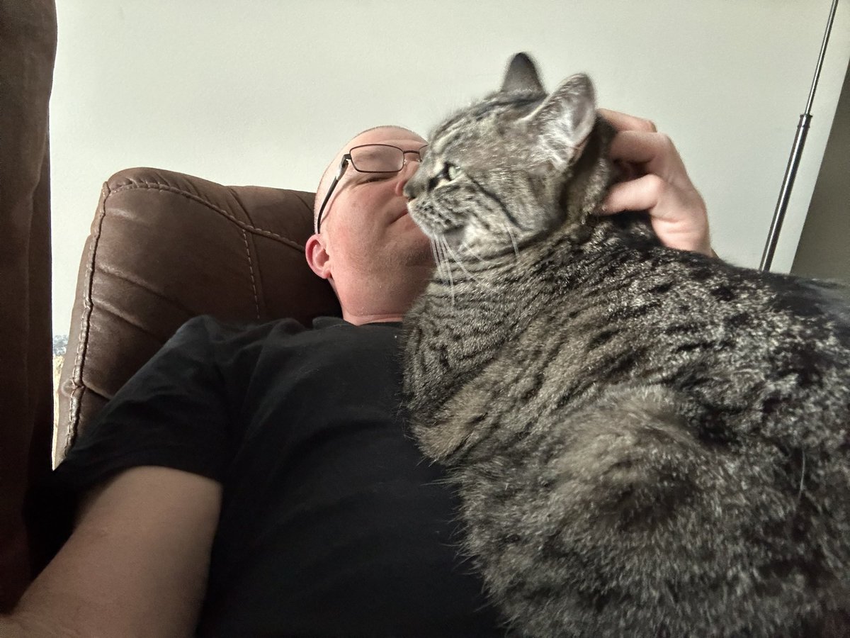 1Dale74's tweet photo. #Caturday morning with Simba. Doesn’t matter what I’m doing. When he wants #Weekendcuddles. Everything is put down and I have to recline. https://t.co/apblTqqNm2