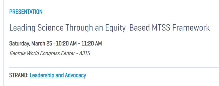 LeenaBMc's tweet photo. When you discuss academic & SEL interventions, accommodations and modifications, how often does science come up in your #mtss (Multi Tiered Systems of Support) conversations? Check out our @STEM4Real leadership session at #NSTA23 and let's make #STEM4Real! #ngsschat https://t.co/RhriEwyNdw