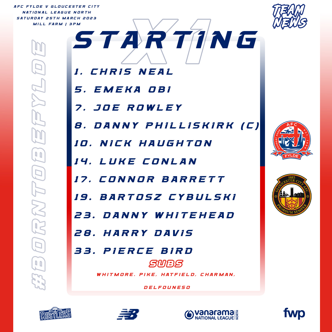 AFCFylde's tweet photo. 🗞️ Your Coasters line-up for this afternoon's @TheVanaramaNL North clash against @GCAFCofficial...

◻️ Unchanged from Tuesday night
◻️ Tusday's scorer Joe Rowley starts
◻️ Alex Whitmore returns to the squad after serving his two-game suspension

#BornToBeFylde https://t.co/ZesQJjIhGZ