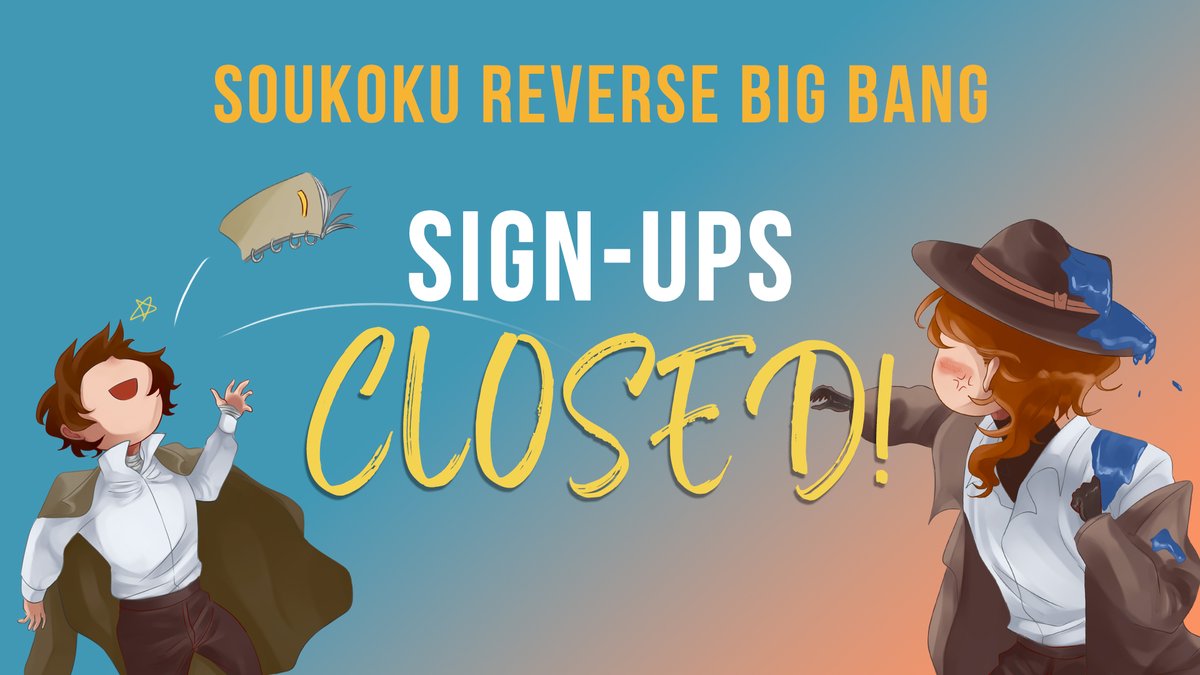 SKKReverseBang's tweet photo. Hi Everyone!
APPLICATIONS ARE OFFICIALLY CLOSED!
We just wanted to thank every single person who has signed up for the Soukoku Reversed Big Bang!
#ε€ͺδΈ #bsd #bungostraydogs #skk #soukoku #dachu #reversebang #chuuyanakahara #osamudazai https://t.co/J9k3hoGJmx