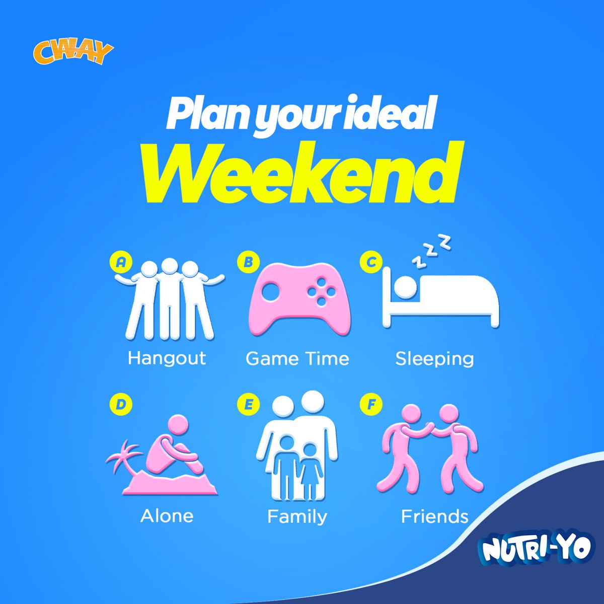 CwayNutriYo's tweet photo. Plan your dream weekend! What does it look like?

#Weekend
#IdealWeekend
#SweeetendYoghurt
#Yoghurt https://t.co/Pxp6C8Bs3o