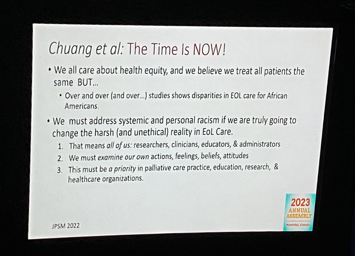 ChadDKollas's tweet photo. The most important slide in all of #hapc23. Now is the time to address systematic inequities in healthcare based on race.

This is where HPM must “walk the walk” on #BLM. 
⁦@AAHPM⁩ #hapc23 https://t.co/FAMbCAcfAX