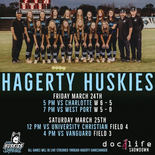 HuskySoftball's tweet photo. Itβs TOURNEY-WEEKEND πͺπΌ #Doc4Life
Your Varsity Huskies start the morning at 2-0 with WINS over Charlotte 6-5 & West Port 5-0. They are back at it today at 12pm! π₯ Games will be live-streamed on Hagerty GameChanger
ππΌ https://t.co/4RRdNkg83A
Letβs #GOHUSKIES ππΌ @HagertySports https://t.co/MasBdoe56F