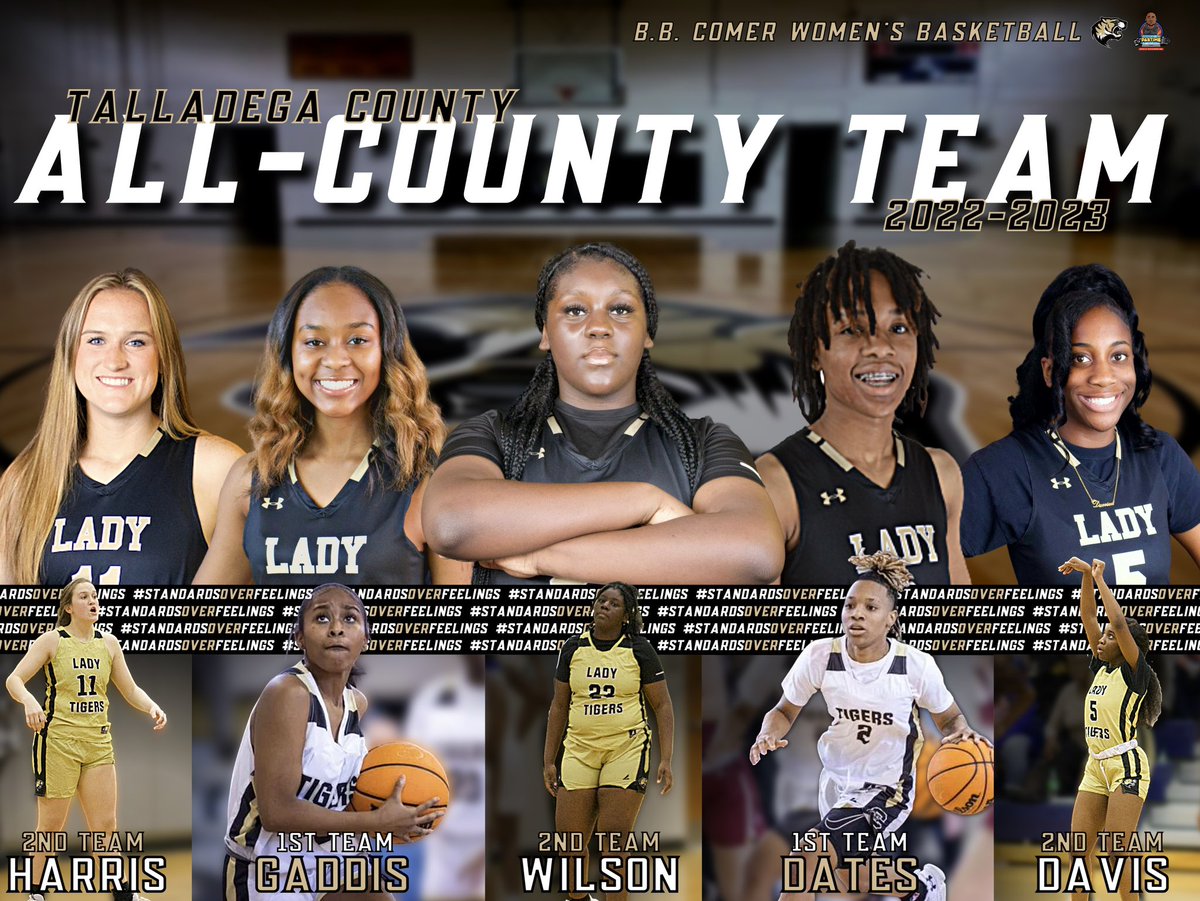 ComerWBB's tweet photo. Congrats to our Lady Tigers selected to the ’22-‘23 Talladega Co. All-County Team. We are proud of your efforts and well-deserved accomplishments.🐅🏀 #StandardsOverFeelings 

1st Team: Aniyah Dates, Aliyah Gaddis
2nd Team: Darrien Davis, Ever Harris, Dasia Wilson

@Coach_MHale https://t.co/qWRPQRbw1N