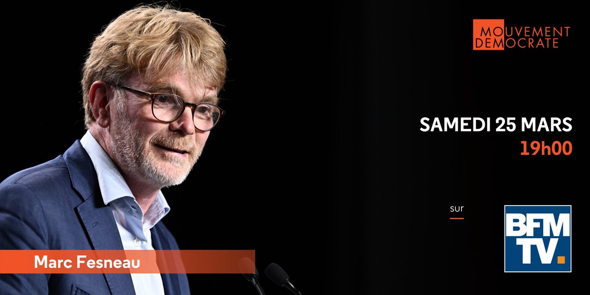 MoDem's tweet photo. 📺 Marc Fesneau, invité sur @BFMTV 

🗣 Retrouvez @MFesneau, Ministre de l'Agriculture et de la Souveraineté alimentaire, qui réagira aux nouvelles manifestations violentes à #SainteSoline.

🗓️ Rendez-vous à 19h 👉 https://t.co/9WFHgT5eeo https://t.co/3MesS6Smpe