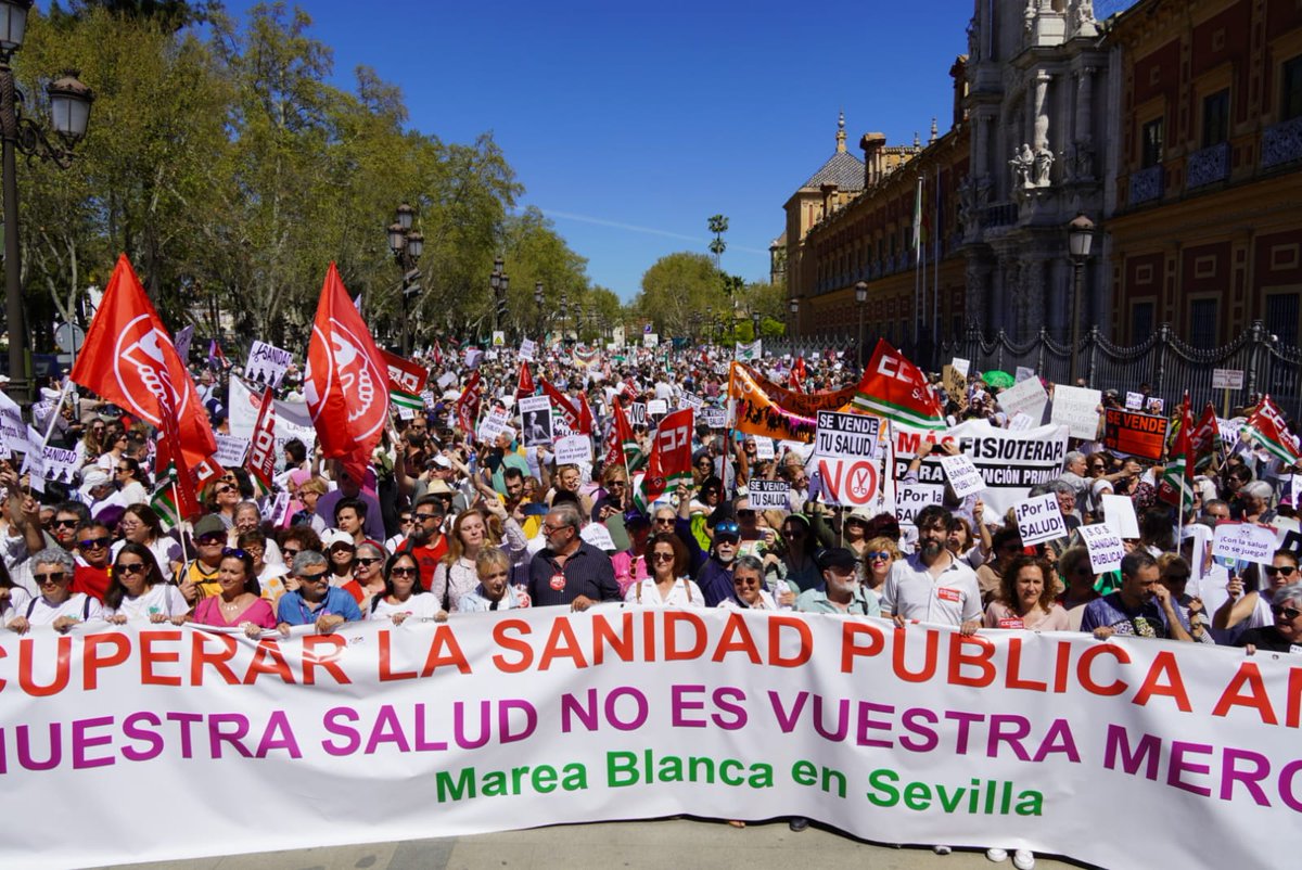 🏳️Y Sevilla dijo ¡Basta Ya!,¡Queremos una sanidad pública y de calidad con más recursos!Una atención primaria sólida y con profesionales suficientes.¡Gracias a las 60.000 personas y a todas las organizaciones que nos han acompañado gritando alto y claro que la salud no se vende!