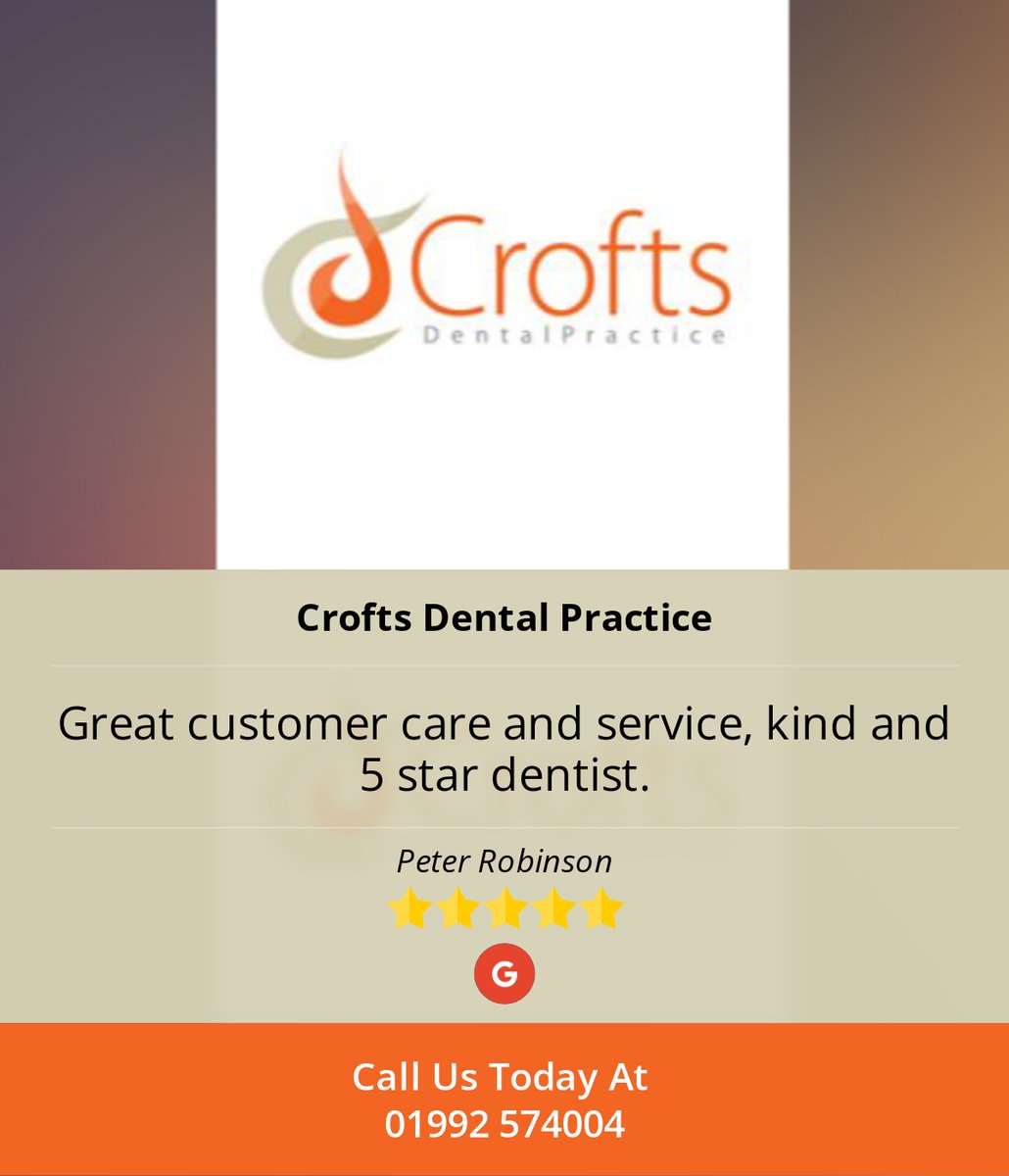 CroftsDental's tweet photo. 5 Star: Peter R. "Great customer care and service, kind and 5 star dentist." https://t.co/iFLKd7ngKV https://t.co/vT2WygQyVK