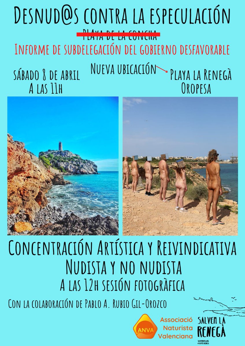 manzhern's tweet photo. Después de un informe de delegación de gobierno y del ayuntamiento de Oropesa desfavorable, nos proponen hacerlo en otra playa. Lo haremos en la playa de la Renegá, playa textil. Pedimos la máxima difusión de medios para darle voz a esta injusticia. https://t.co/F7QzCwFt3Z