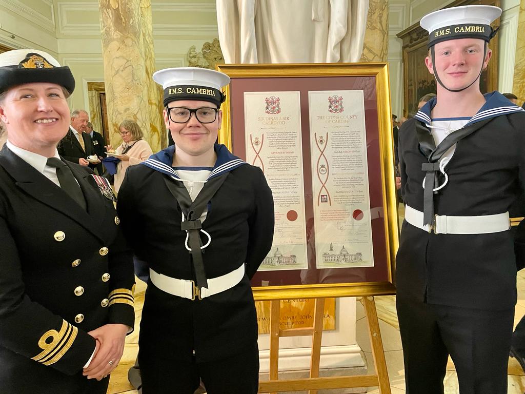 HMS FLYING FOX (@hmsflyingfox) on Twitter photo Our Commanding Officer, Lt Cdr Imrie, has joined AB Mills and AB Woolger for the Cardiff 'Freedom of the City' to <a href="/HMSCambria/">HMS Cambria</a>
All 3 are taking an active part in the prestigious ceremony. Our Commanding Officer, Lt Cdr Imrie, has joined AB Mills and AB Woolger for the Cardiff 'Freedom of the City' to <a href="/HMSCambria/">HMS Cambria</a>
All 3 are taking an active part in the prestigious ceremony.