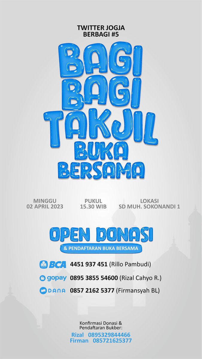 MarberYogs's tweet photo. Halo teman-teman! dalam rangka menyambut bulan ramadhan kami Komunitas Mari Berteman Yogyakarta membuka donasi untuk kegiatan sosial bagi-bagi takjil. Untuk itu kami mengajak teman-teman bergabung bersama kami. Selengkapnya bisa cek flyer di bawah ya! 💙

#TwitterJogjaBerbagi https://t.co/uUGDjf3ZGs